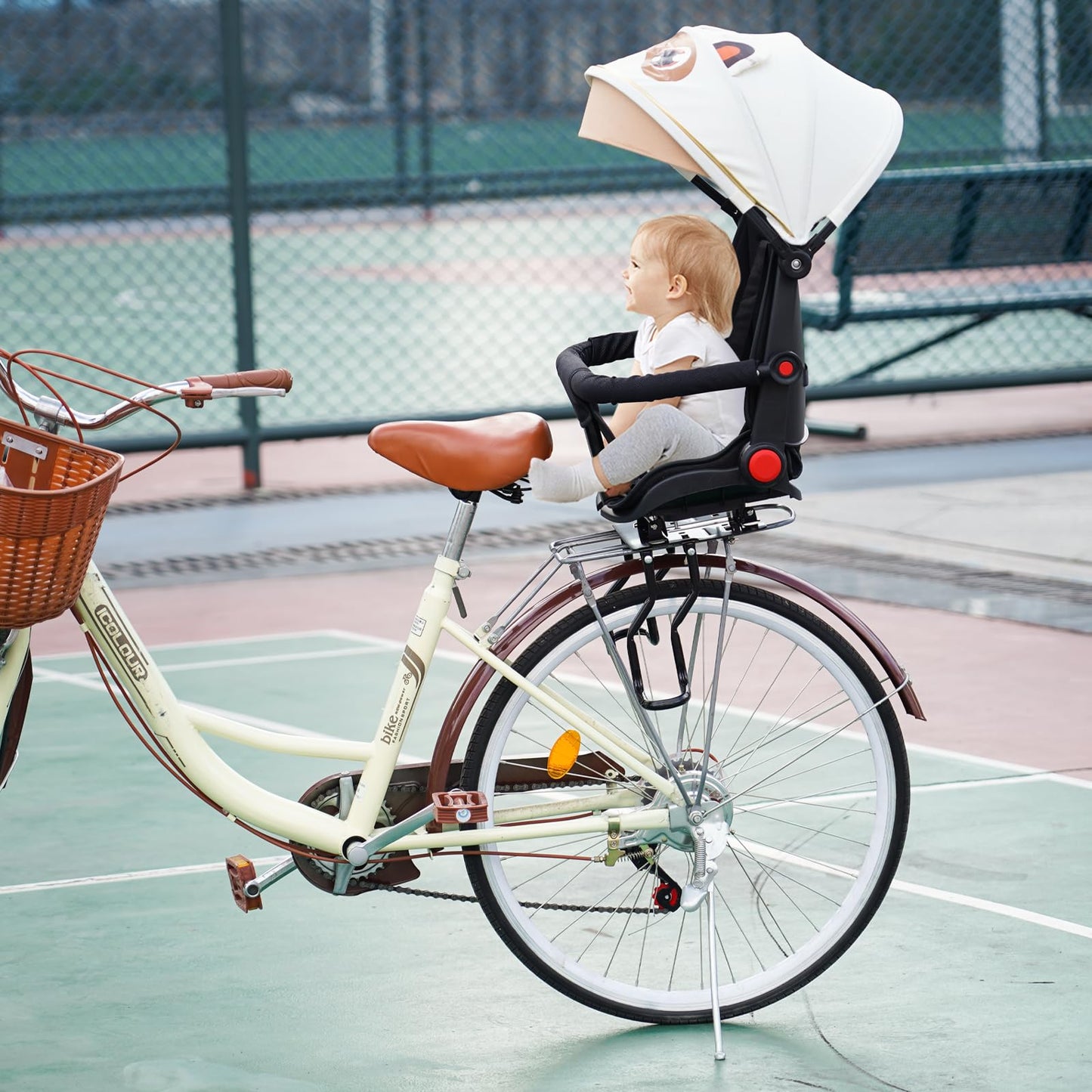 Xieeix Rear Child Bike Seat, With Rain Shelter Backrest Rear Bike Seat, Foldable Rear Mounted Child Bike Seat, 2025 New Comforta