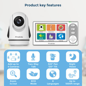 Firskids Baby Monitor, 4.3'' Ips Split-Screen Baby Monitor With Camera And Audio, No Wifi,No App, Two-Way Talk Night Vision Eco