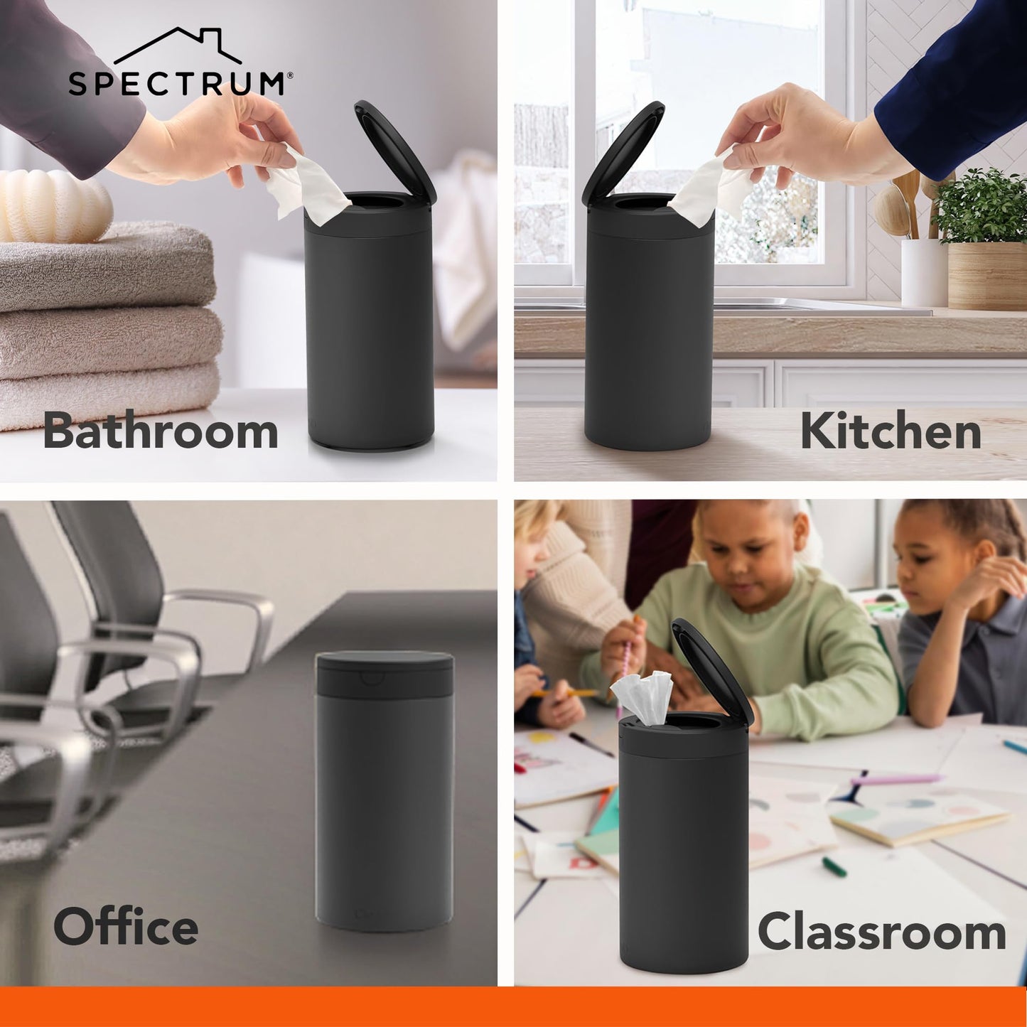 Spectrum Disinfecting Wipes Container With Push Button Lid - Refillable Dispenser For Bathroom, Kitchen, Classroom, Countertop,