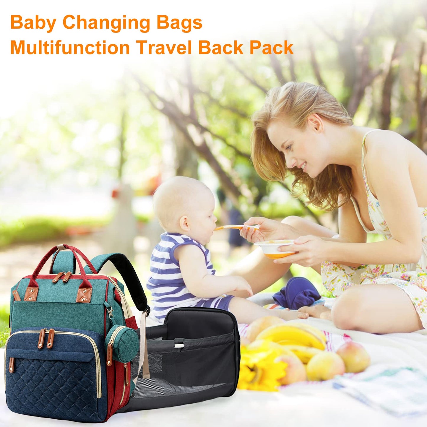 Diaper Bag With Changing Station, Waterproof 3 In 1 Baby Diaper Backpack With Foldable Changing Pad, Large Travel Back Pack For