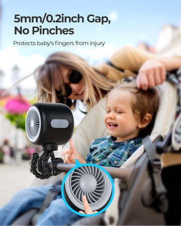Koonie Portable Stroller Fan With Flexible Tripod, Car Seat Fan Clip-On For Infant, Rechargeable Battery Operated Fan With 3 Spe
