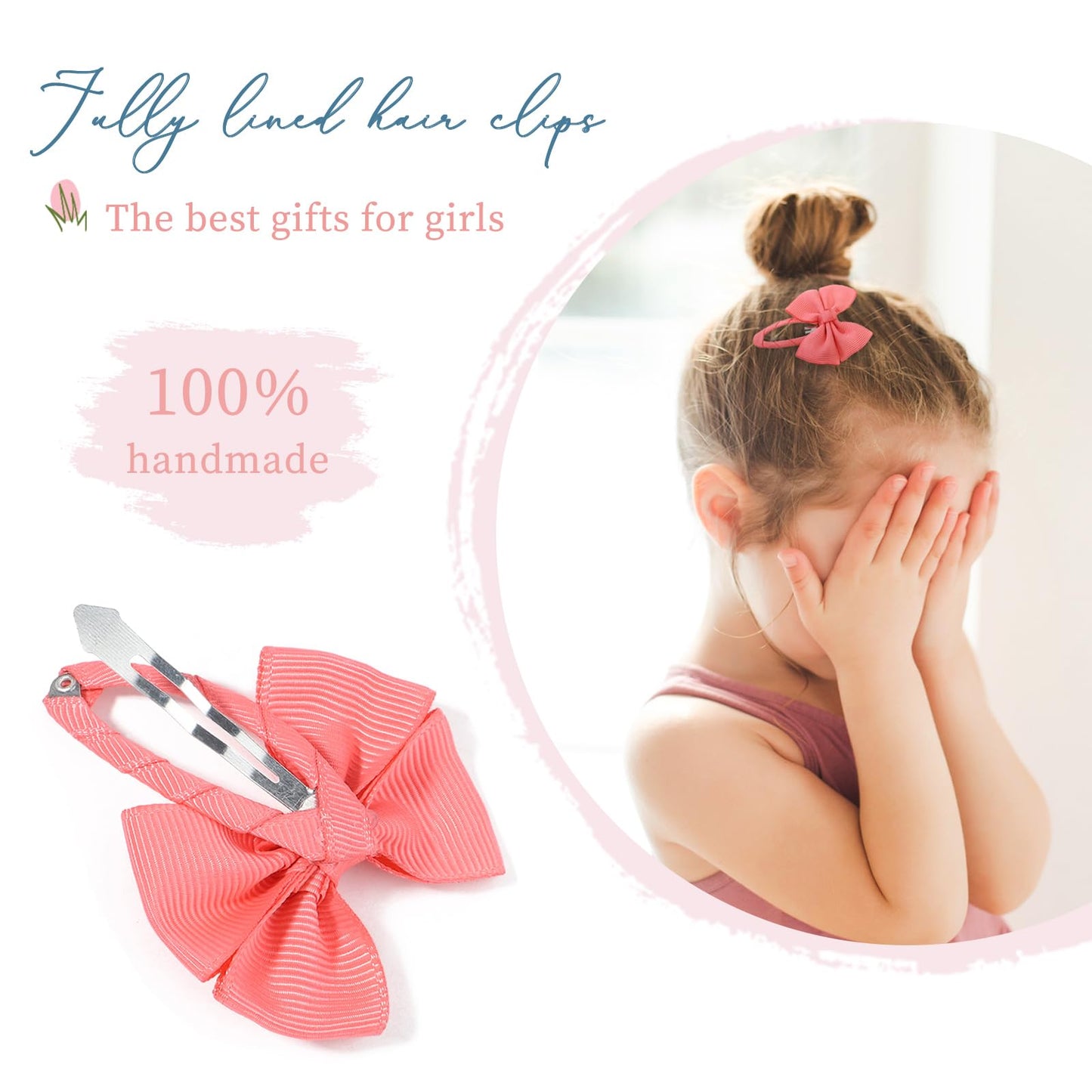 40Pcs Snap Hair Bows Clips With Grosgrain Ribbon For Girls, 2 Inch Hair Accessories For Kids And Teens