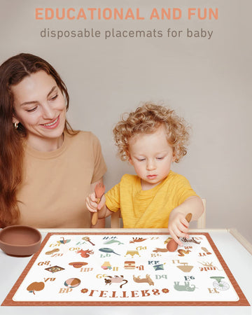 Babebay Disposable Placemats For Baby, 60 Pack Sticky Toddler Placemat For Restaurants, Dining Table, Party, Travel, 12' X 18'