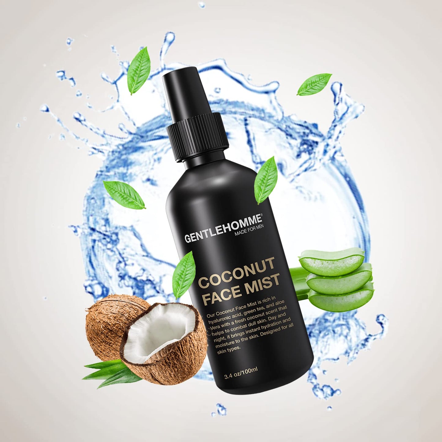 Hyaluronic Acid & Aloe Coconut Face Mist For Men - Hydrating & Refreshing Green Tea & Rose Water Facial Mist For All Skin Types