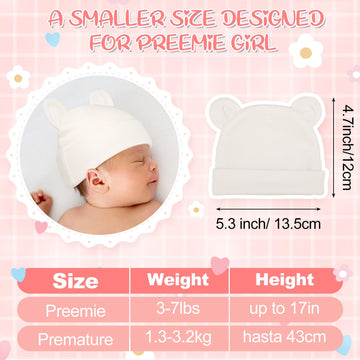 Toulite 6 Pcs Preemie Hats Cotton Preemie Caps Cute Beanie Bear Ears Hospital Cap For Premature Baby Boys Girls(Light Colors,Sol