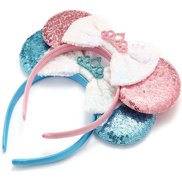 Rcjera Mommy And Me Glitter Headbands - Classic Bow Ears For Kids, Women, Princess Cosplay, Birthday, Christmas Party (Blue+Pink