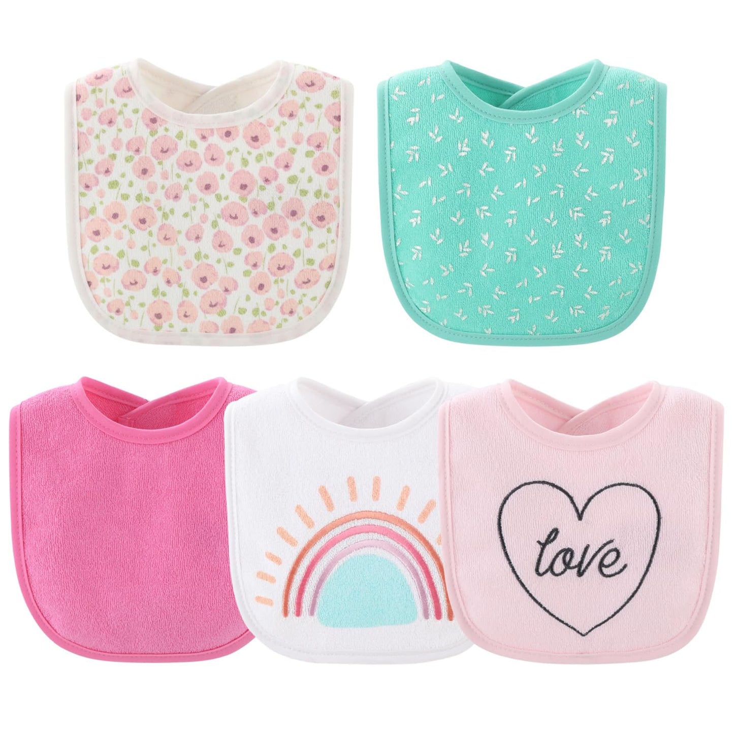 The Peanutshell Baby Girl Terry Bib Set Of 10-100% Cotton, Soft, Absorbent Baby Bibs For Girls, Toddler Baby Girl Bibs Set, Newb