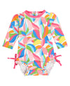 Rufflebutts Baby Girls Upf 50+ Sun Protection Novelty Print Long Sleeve One Piece Rash Guard Swimsuit With Zipper - Tropical Adv
