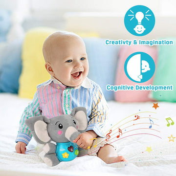 Aitbay Plush Elephant Music Baby Toys 0 3 6 9 12 Months, Cute Stuffed Aminal Light Up Baby Toys Newborn Baby Musical Toys for In
