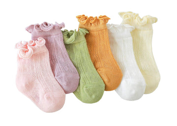 Chung Baby Toddler Girls Princess Cotton Frilly Socks Lace Ruffle Pack Of 4/5/6 Thin Mesh Summer For Dress (1-3Y, Cotton Ruffle)