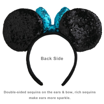 Chuangqi 1Pcs Mouse Ears Shiny Headband With 3D Bow, Double-Sided Sequin Hair Band For Birthday Party Or Amusement Park (3D Ligh