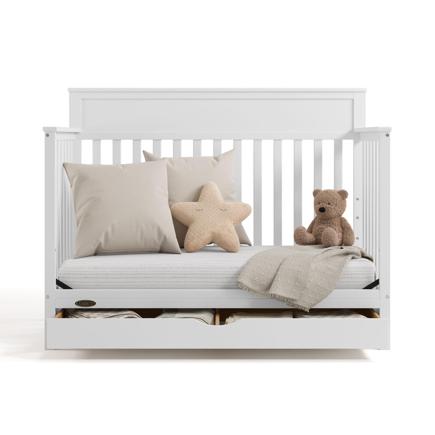 Graco Shiloh 5-In-1 Convertible Crib With Drawer - Greenguard Gold Certified Baby Crib Crafted From Wood, Converts To Toddler Be