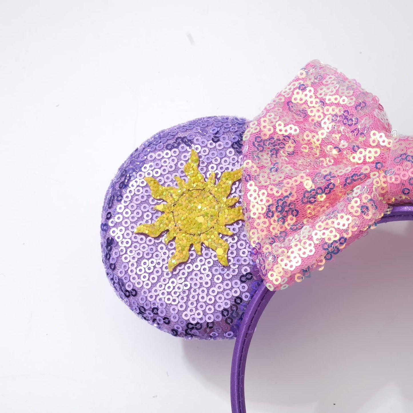 Foeran Mouse Ears Headbands Shiny Bows Mouse Ears Glitter Party Princess Decoration Cosplay Costume For Girls Women (Sun Purple