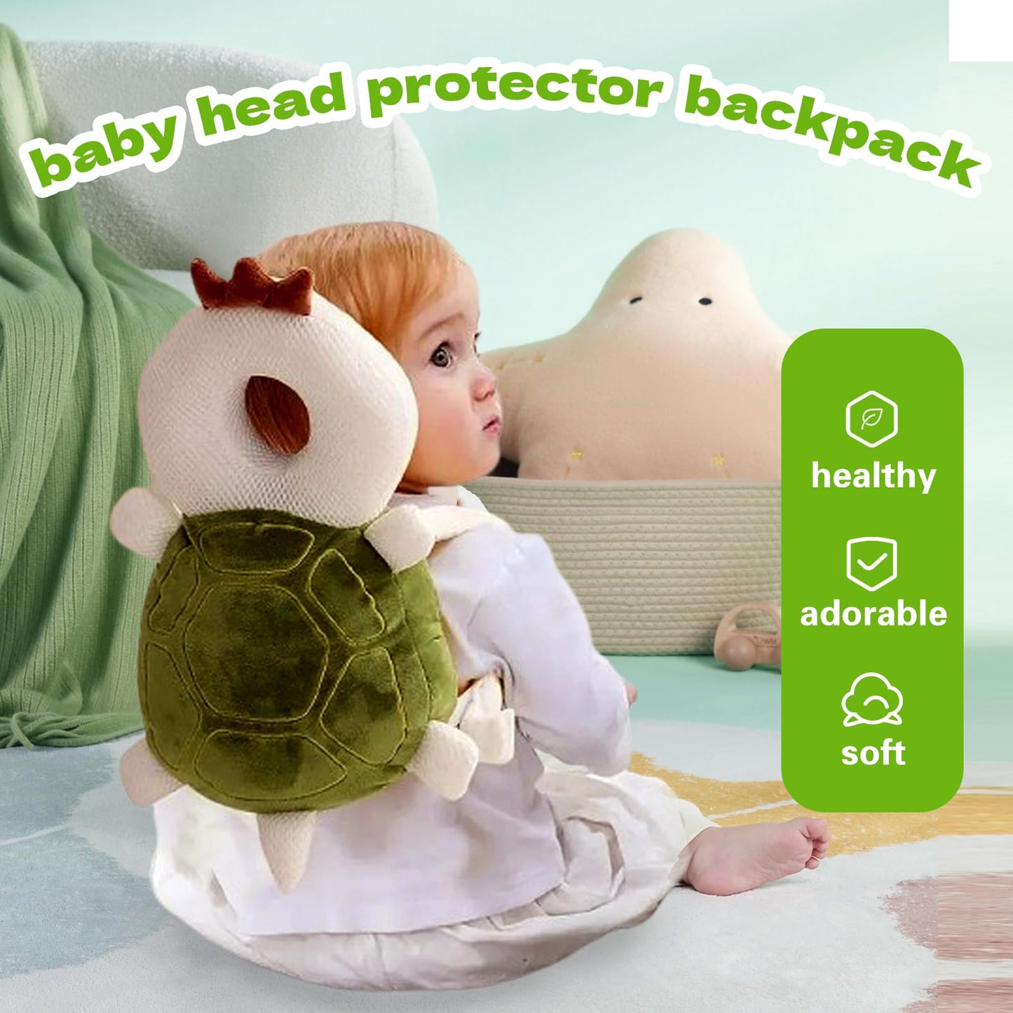 Grnstf Baby Toddler Head Protector, Baby Head Protection Backpack, Adjustable, Lightweight And Breathable (Turtle)