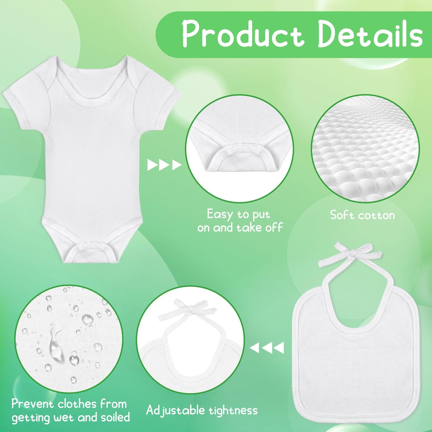 Bouboni 60 Pcs Diy Baby Bibs Bodysuit Set Baby Shower Game 6 White Baby Bibs 6 White Newborn Bodysuit 12 Fabric Markers 12 Stenc