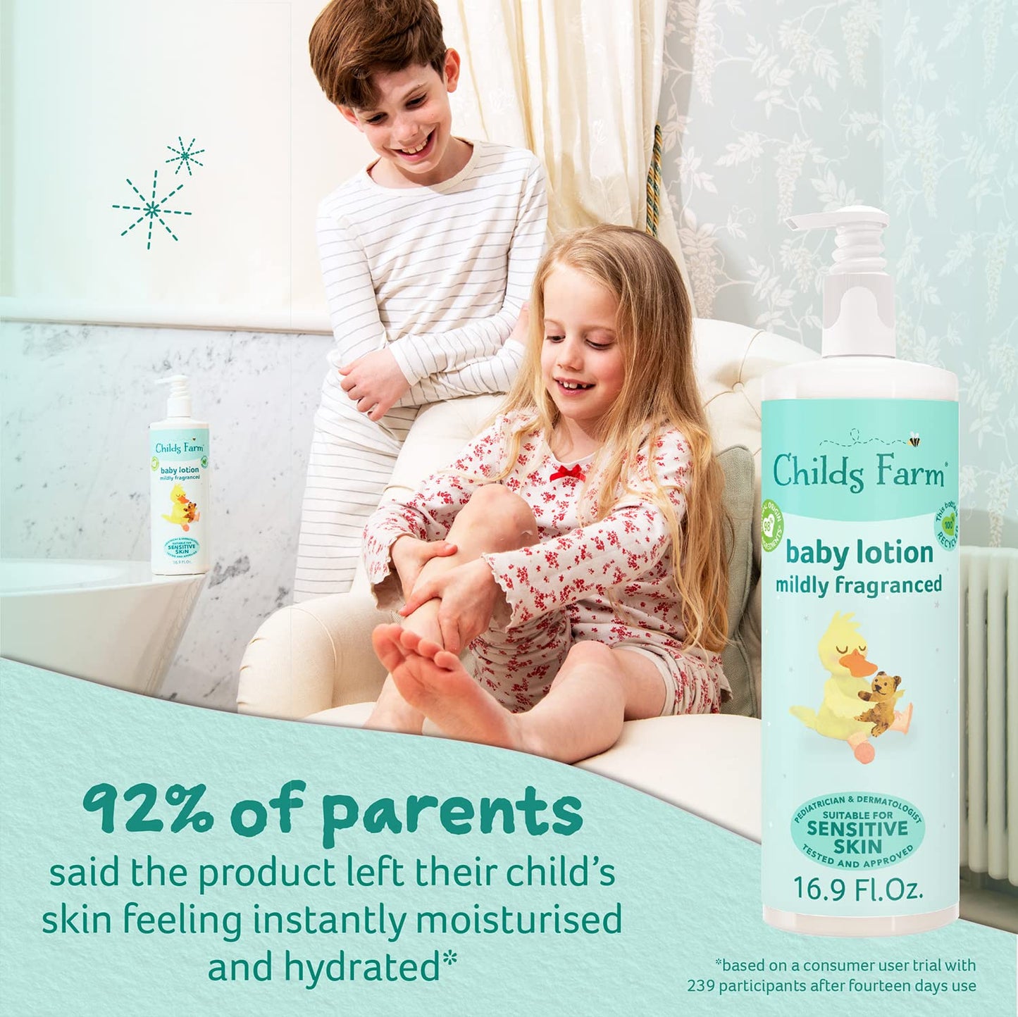 Childs Farm, Baby Lotion For Sensitive Skin, Moisturizer For Dry Skin, 16.9 Oz, Lightly Fragranced, Vegan, Cruelty-Free