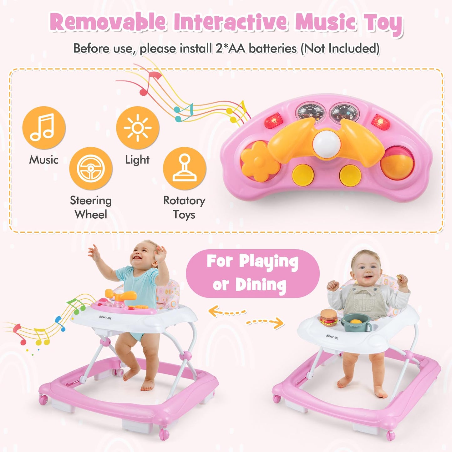 Honey Joy Baby Walker, 5 In 1 Infant Activity Walker With Wheels, Music, Removable Cushion, Toddler Foldable Push Walker For Boy