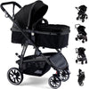 Baby Stroller, 2-in-1 Reversible Toddler Seat with Lie-Flat Mode, Foldable Infant Stroller with Canopy, One Button Brake, Adjust