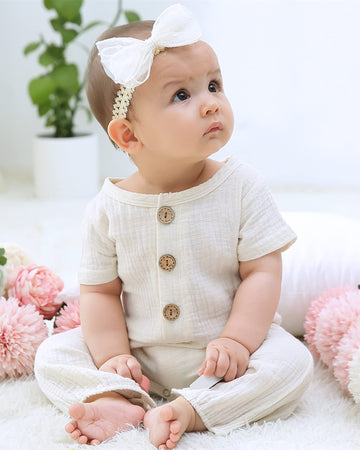 Saeaby Baby Girl Clothes Summer Outfit Infant White Jumpsuit Short Sleeve Romper Bodysuit Newborn Clothes One Pieces Outfit For