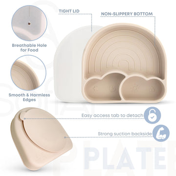 Sofial Baby Led Weaning Supplies, Silicone Baby Feeding Set, First Stage Baby Eating Set, Suction Bowl Divided Plate Bib Spoon F