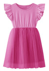 Lyxiof Girls Tutu Dress Casual Tulle Summer Solid Color Ruffle Sleeve Dress Rose Red 110Cm