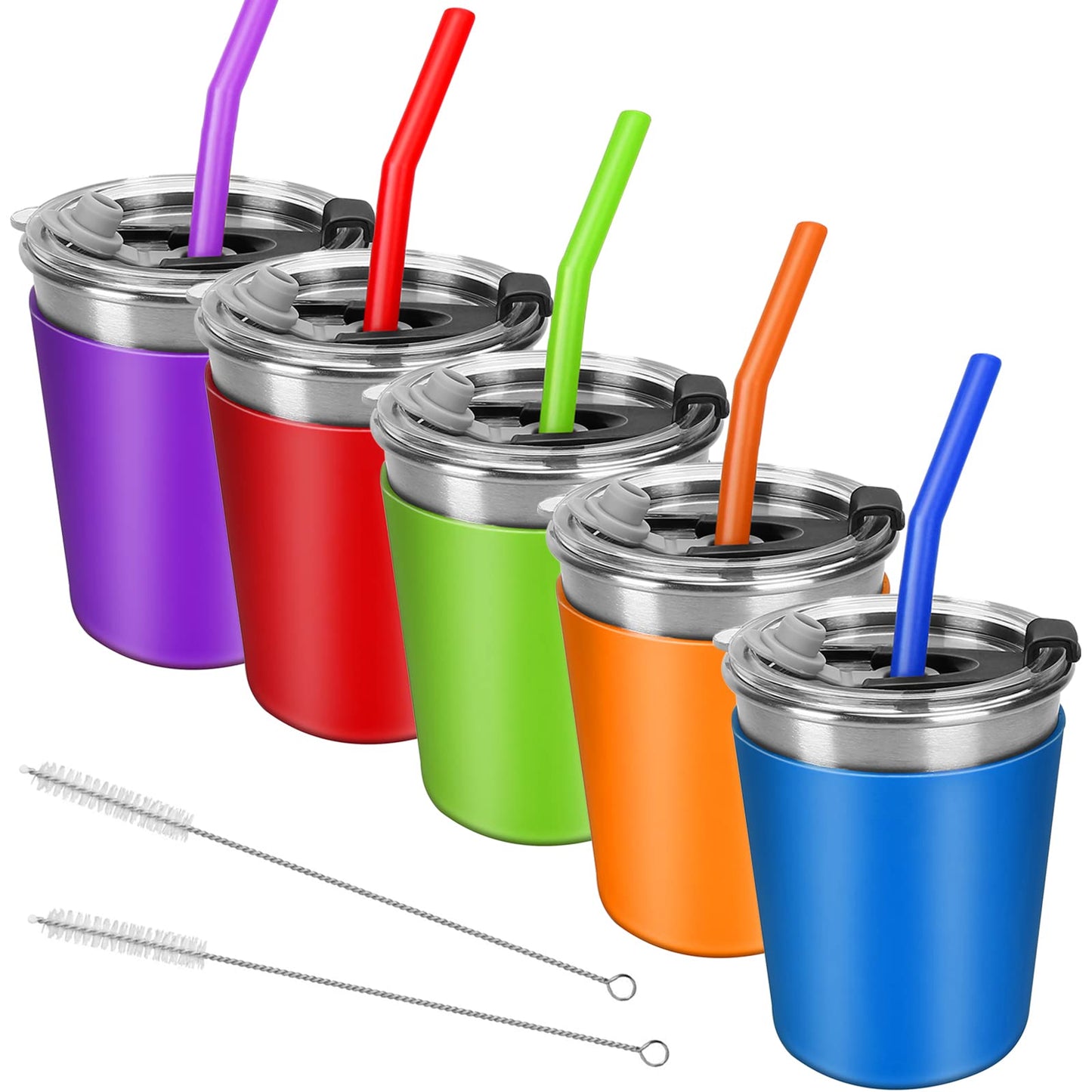 Vermida Kids Toddler Straw Cups with Lids,8oz Spill Proof Kids Tumblers with Straws and Lids,Stainless Steel Smoothie Sippy Cups