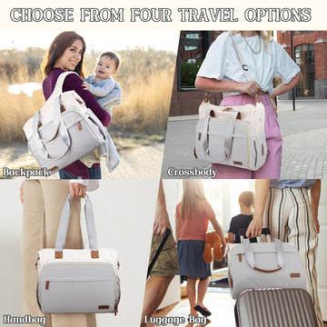 Pripher 4 In 1 Diaper Bag Backpack, Mommy Diaper Bag For Baby, Travel Diaper Bag Converts Into Backpack With Shoulder Strap, Lar