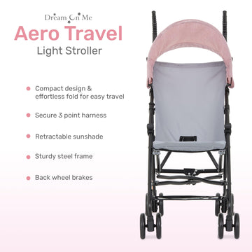 Dream On Me Aero Travel Lightweight Umbrella Stroller with Adjustable Removable Canopy – Easy Fold & Carry