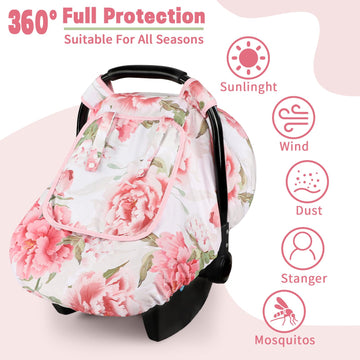 Car Seat Cover Baby, Hnhuaming Infant Car Seat Covers Canopy For Babies Girls, Warm & Windproof Newborn Carseat Covers With Brea