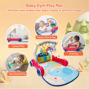 Baby Gym Play Mat & Baby Walker, Baby Activity Center With Music And Light, Tummy Time Mat, Push Toys For Toddler, Detachable Pl