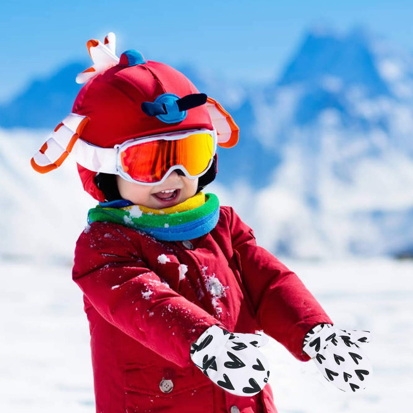 Lined Fleece Toddler Mittens Kids Winter Warm Gloves Child Ski Gloves Waterproof Snow Baby Mitten For Boys Girls Navy M