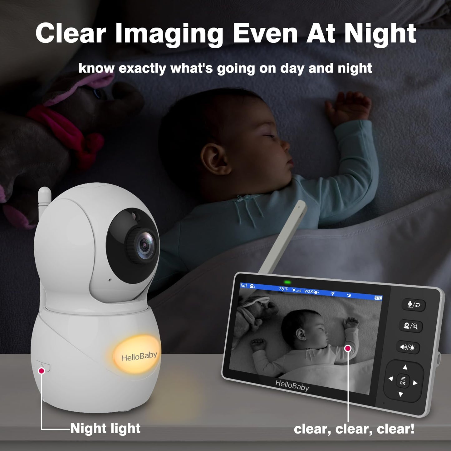 Hellobaby 720P 5.5' Hd Baby Monitor 2 Cameras And Audio, No Wifi, Split Screen Remote Pan Tilt Zoom Video Baby Monitor Wide Vie