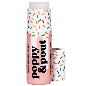 Poppy & Pout All Natural Vegan Lip Balm | Birthday Confetti Cake | Cardboard Tube, Moisturizing, Cruelty Free, Made In Usa (Pink