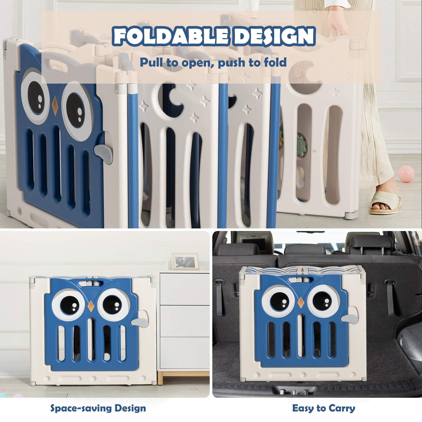 Costzon Foldable Baby Playpen, 14-Panel Baby Fence With Lock Door, Rubber Pads & Anti-Slip Rubber Bases, Indoor Outdoor Safety B