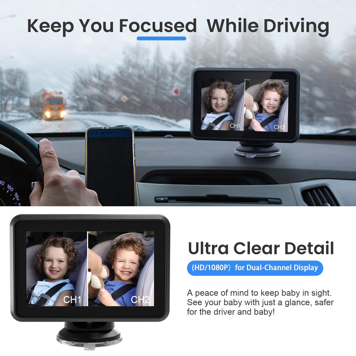Itomoro Baby Car Mirror,Hd Dual Channel With 2 Ir Night Vision Camera, 5 Mins Easy Installation Baby Car Mirror Clear Car Baby C