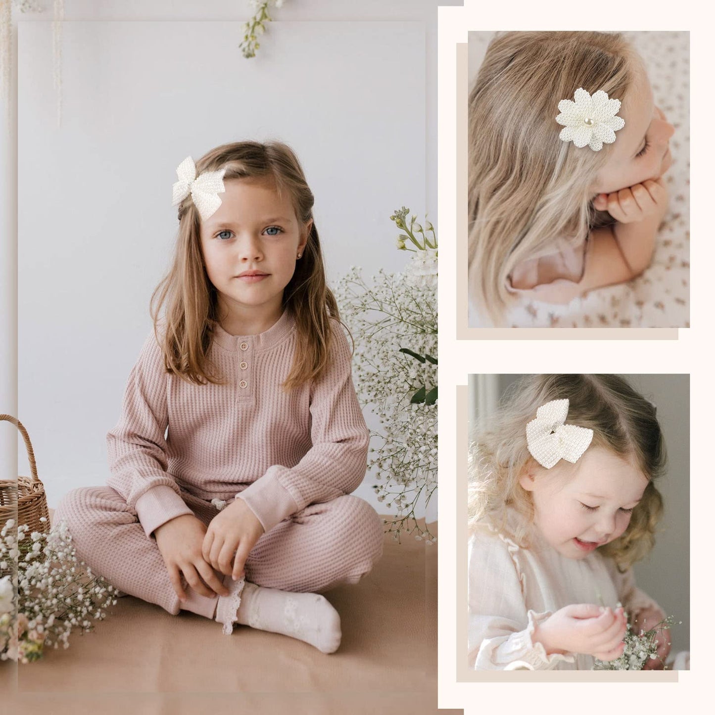 4Pcs Pearl Hair Bows For Girls, White Butterfly Flower Hair Bow Clip Wedding Hair Accessories For Baby Infants Toddlers Kids (La