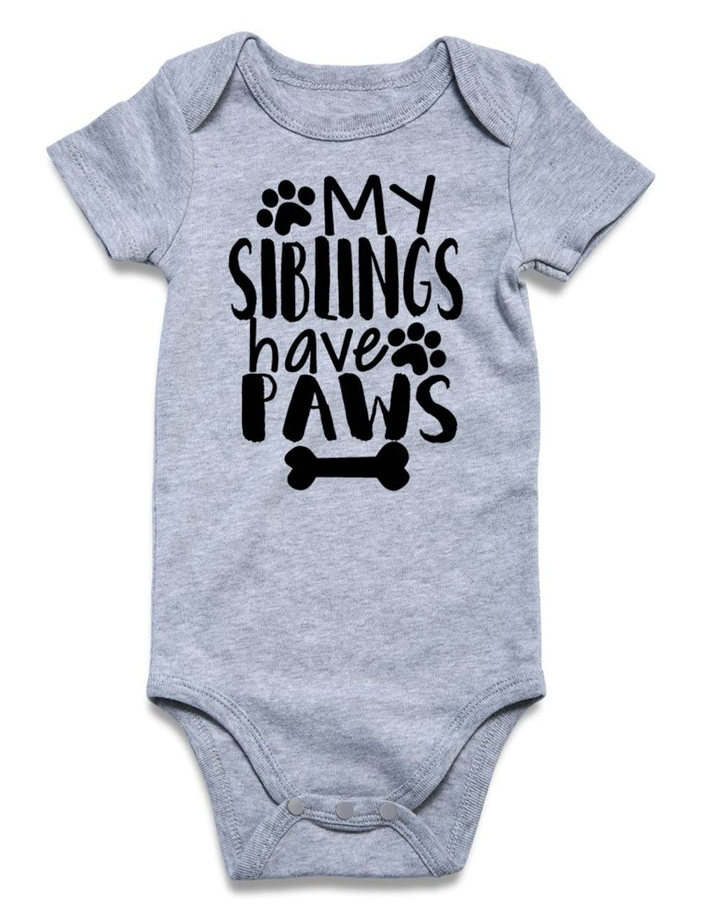 Funnycokid Infant Romper Jumpsuit Clothes My Siblings Have Paws Short Sleeve Bodysuits Cotton, Grey, 70/0-3 Months