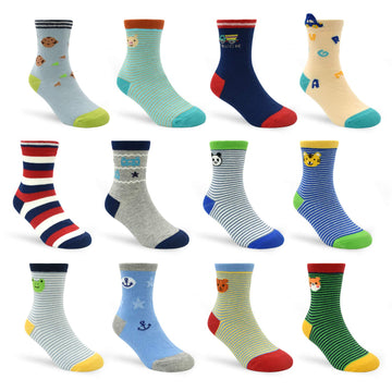 Skibeaut Toddler Socks, 12 Pairs Non Slip Skid Socks For Kids Baby Girls Boys, Grips Cotton Crew Socks For 5-7 Years Old