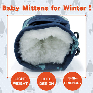 Toddler Waterproof Mittens Fleece Lined Baby Boys Girls Winter Warm Glove Kids Snow Infant Ski Mitten For 3M-5T (Blue Dinosaur,