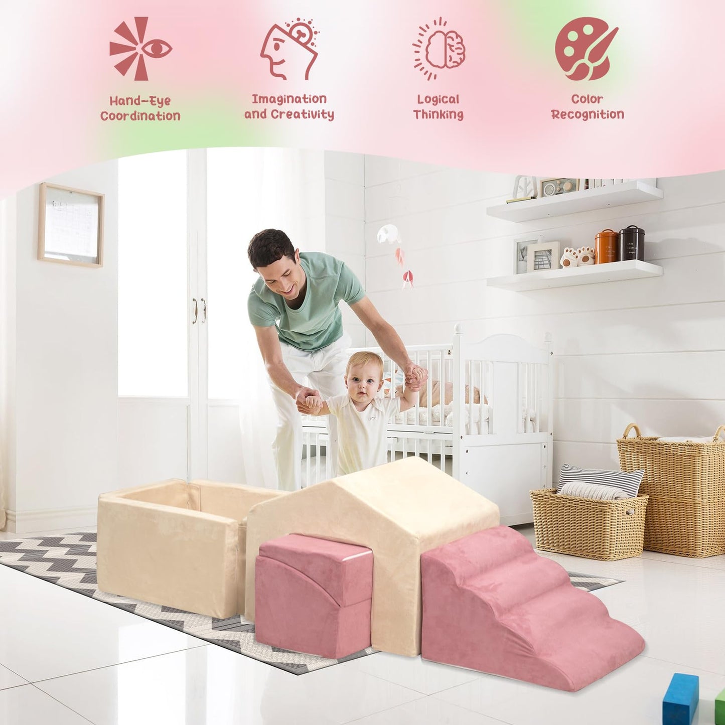 Loaol Foam Climbing Toys For Toddlers, 6Pcs Climb And Crawl Activity Playset, 5 In 1 Soft Crawling Climbing Blocks Indoor, Toddl