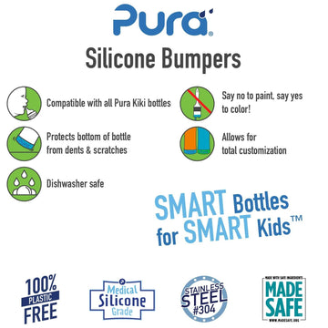 Pura Kiki Silicone Bottle Bumper - Plastic-Free, Medical-Grade, Dishwasher Safe, Protective, Leakproof Cover & Anti-Slip Bottom