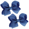 Wd2U Baby Girls Set Of 2 Small Grosgrain 3' Pigtail Hair Bows Alligator Clips Smoke Blue