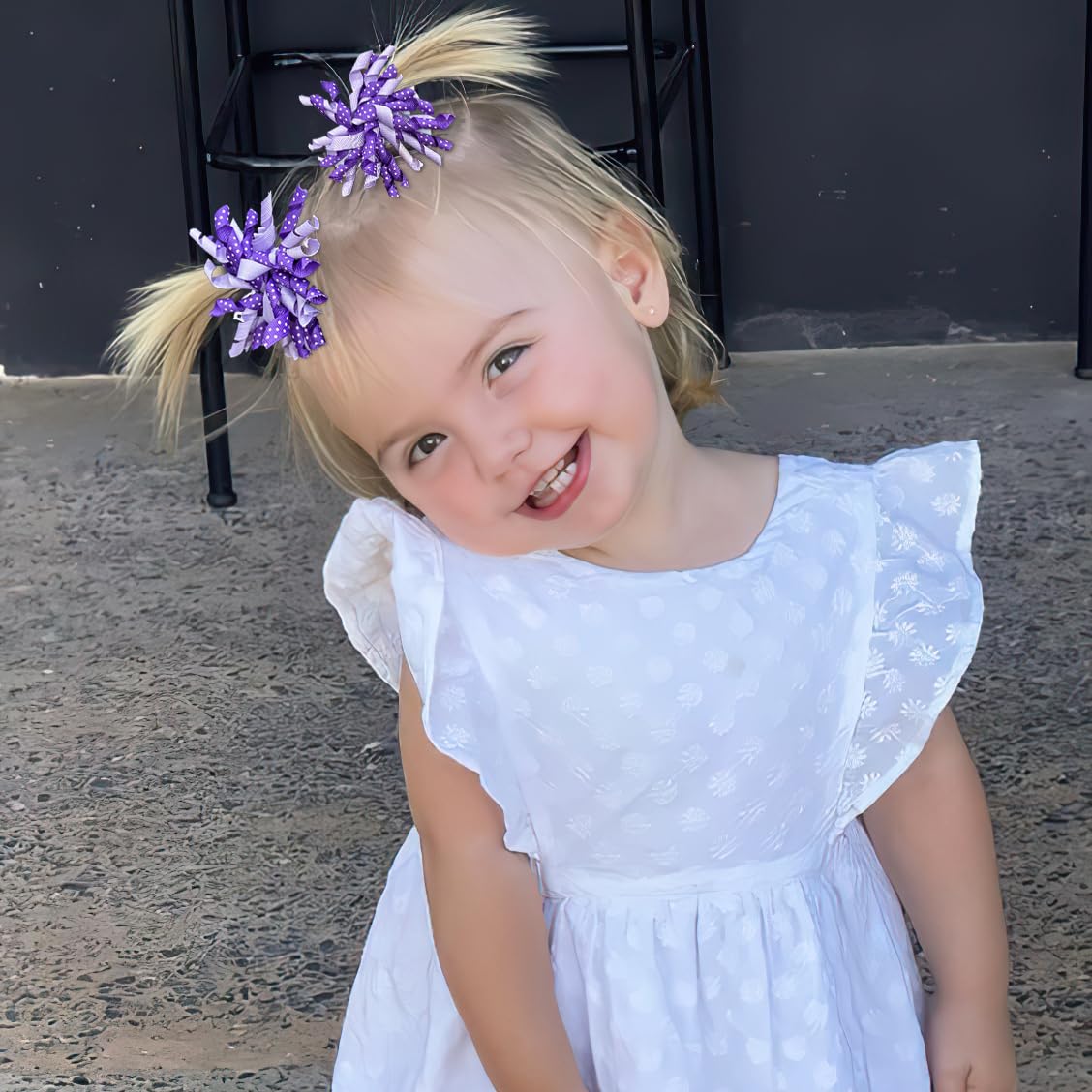 Yxiang 2Pcs Purple Korker Bows For Girls 3'' Curly Bow Hair Clip Ribbon Ponytail Bows Alligator Clip Hair Barrette For Girls Tod