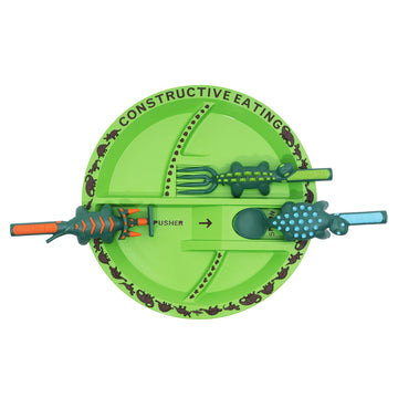 Constructive Eating Plate And Utensils Set - Made In Usa - Toddler Dinnerware, Kids Dinnerware And Utensils Set For Ages 1-3, To