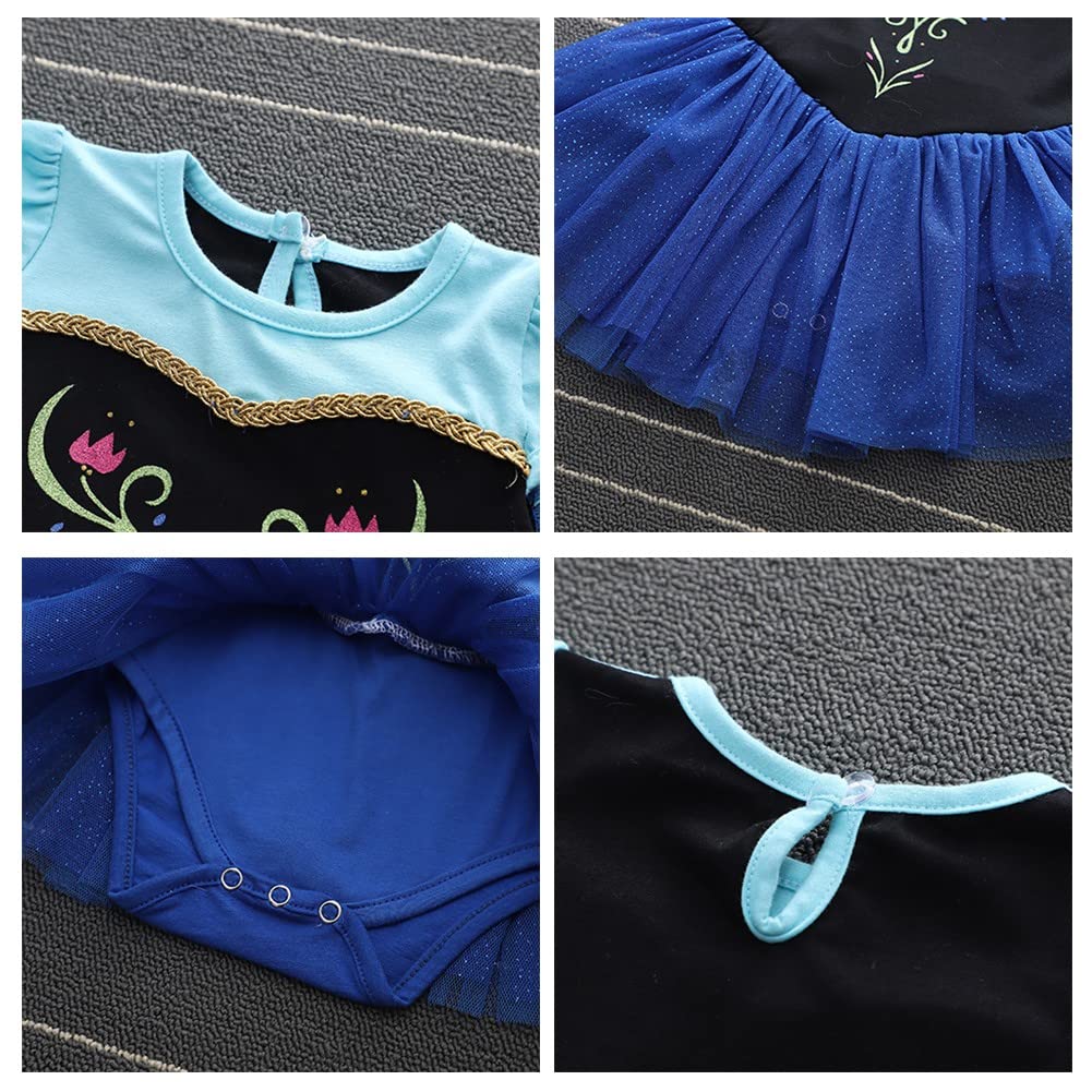 Hoizosg Anna Princess Costume For Baby Girls Halloween Outifts Birthday Bodysuit Romper Tutu Dress W/Headband Blue 95