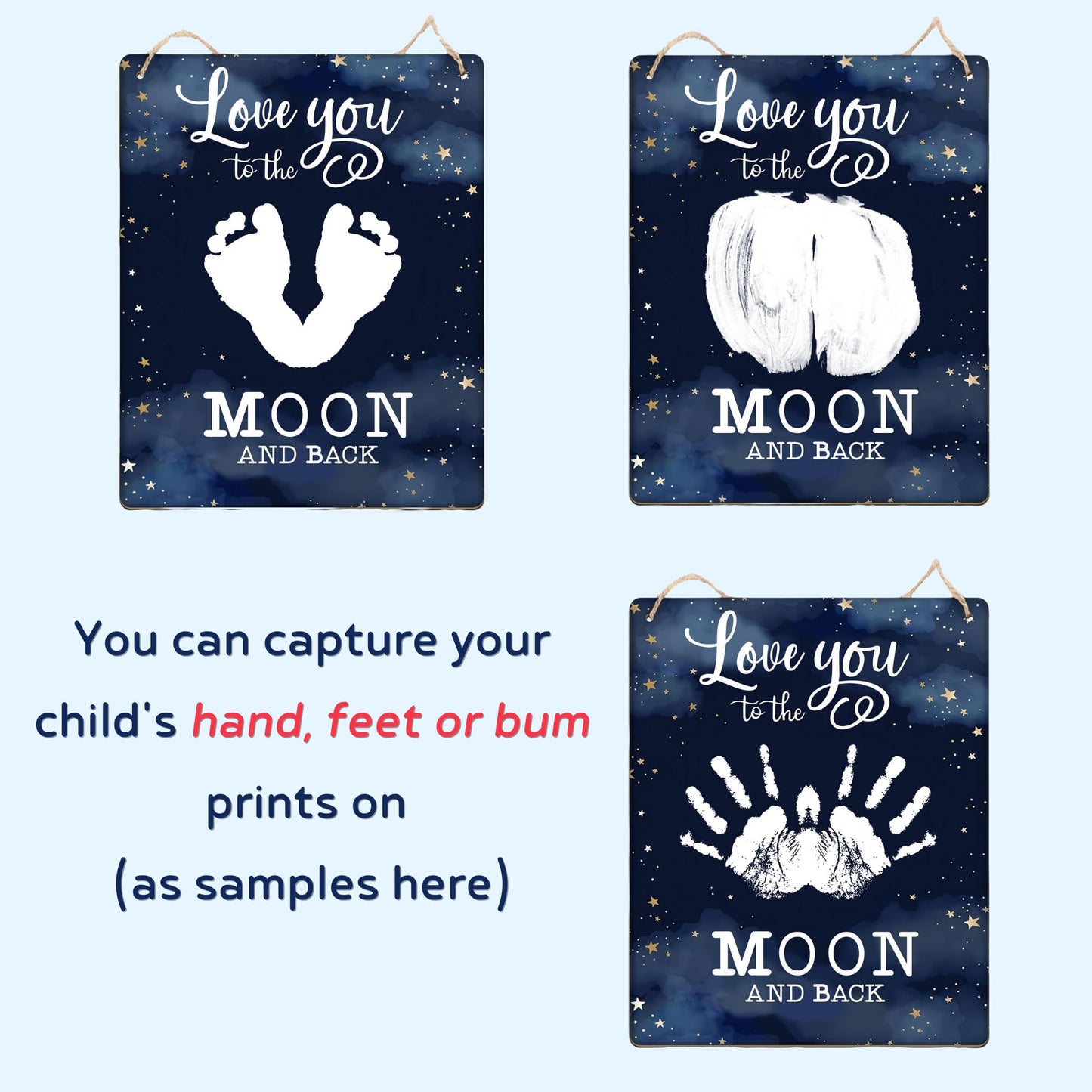 I Love You To The Moon And Back From Baby Footprint Bottom Butt Print Hanging Sign Gift For Mom Dad, Diy My 1St Mothers Fathers