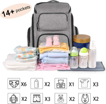 Mancro Diaper Bag Backpack, Multifunctional Travel Dad Diaper Bag With Insulated Pockets, Large Capacity Baby Diaper Backpack Fo