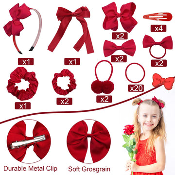 Lacgo Pack Of 37 School Uniform Hair Accessories - Hair Bow Clips Grosgrain Bow Headband Ribbon Alligator Ponytail Holder For To
