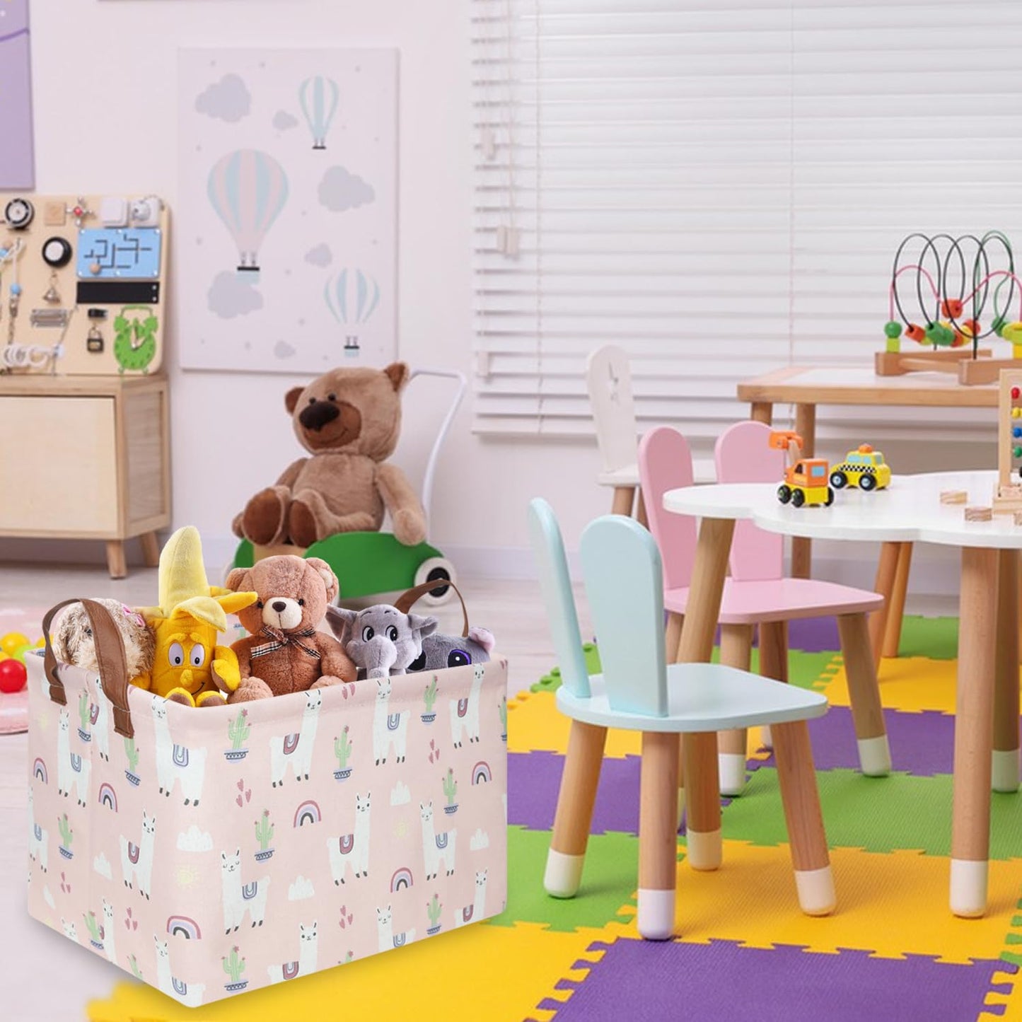 Fxolcshe Rectangular Pink Alpaca Basket,Collapsible Waterproof Nursery Laundry Basket,Toy Nursery, Kids Clothes Gift Basket With