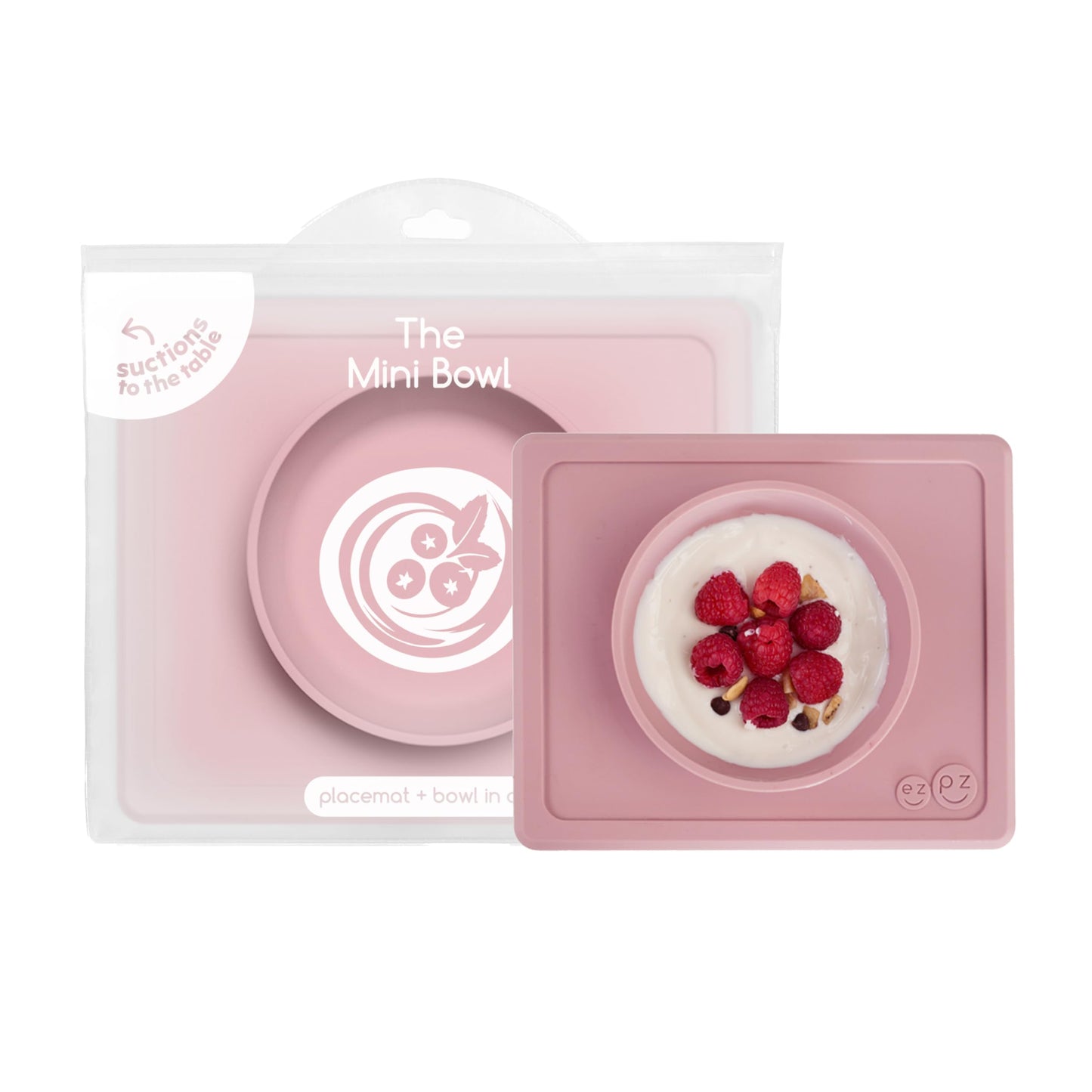 ezpz Mini Bowl for 12 Months+ (Blush) - 100% Silicone Suction Bowl with Built-in Placemat for Toddlers - Comes with a Reusable T